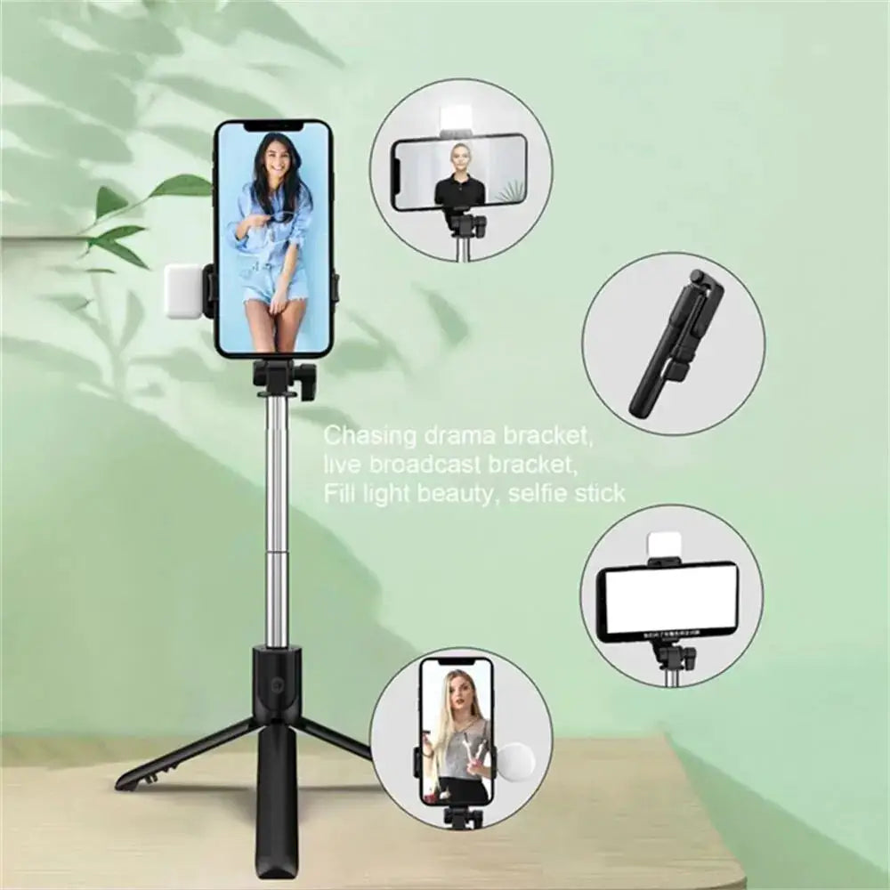 Phone Selfie Stick Tripod Bluetooth Remote Wireless Selfi Stick Phone Holder With Beauty LED Fill Light For Phone Live Streaming