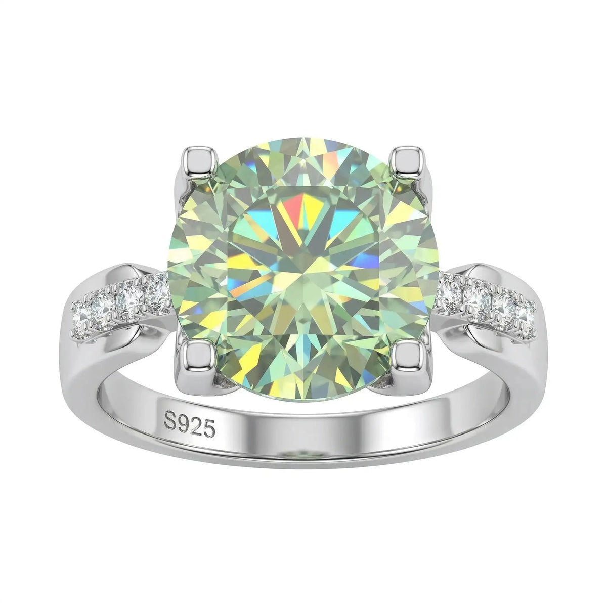 Round Green Moissanite Ring in Sterling Silver — product view 1