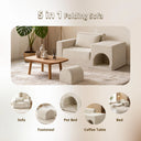 Beige No-Assembly Sofa Bed with Ottoman Pet-Friendly Easy-Clean