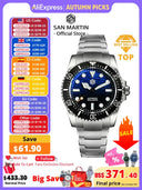 San Martin Official 42mm Men Diver Watch Wave Texture Dial Miyota 90S5 Automatic Mechanical Luxury Watch Waterproof 600m SN0126