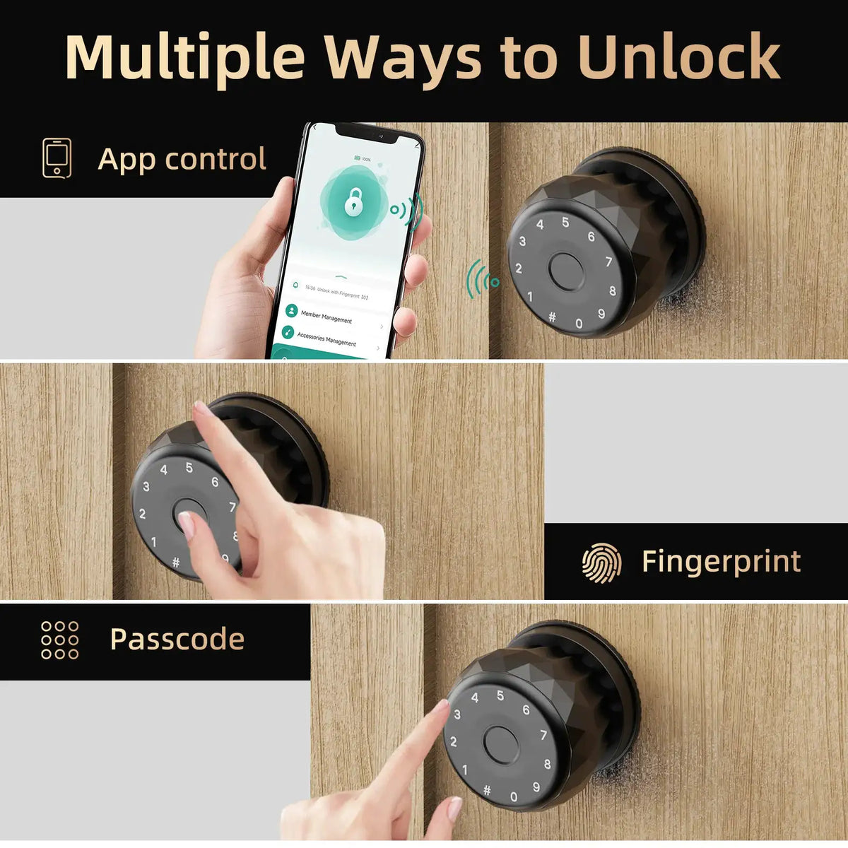 Viladepot Smart Lock Fingerprint, Passcode, App Control, Type-C Emergency Power, Indoor Door Lock