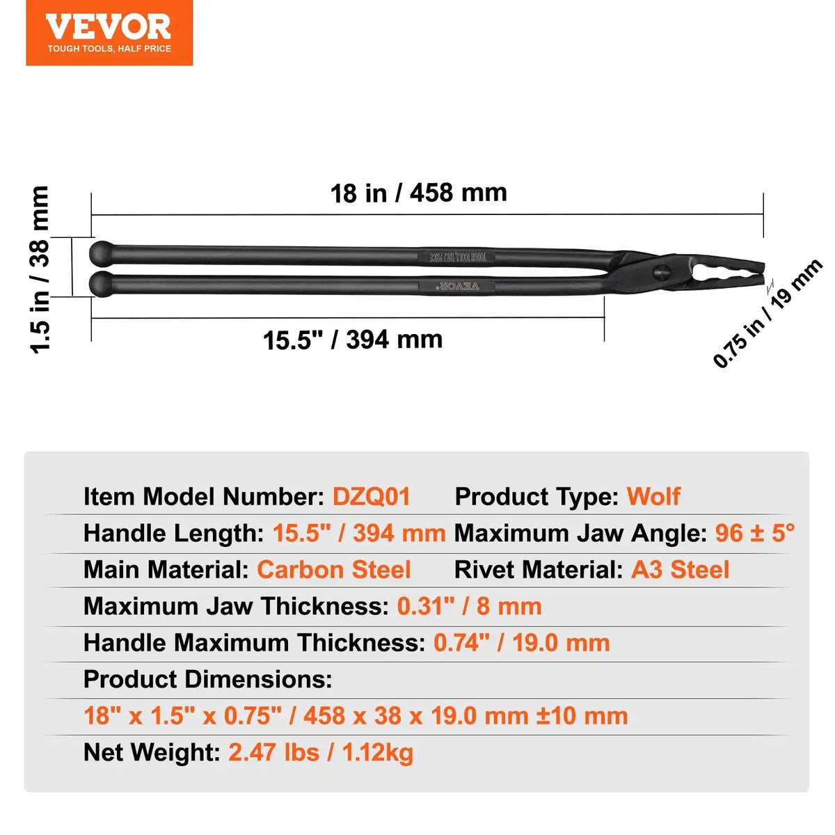 Blacksmith Tongs Set Carbon Steel — product image 10