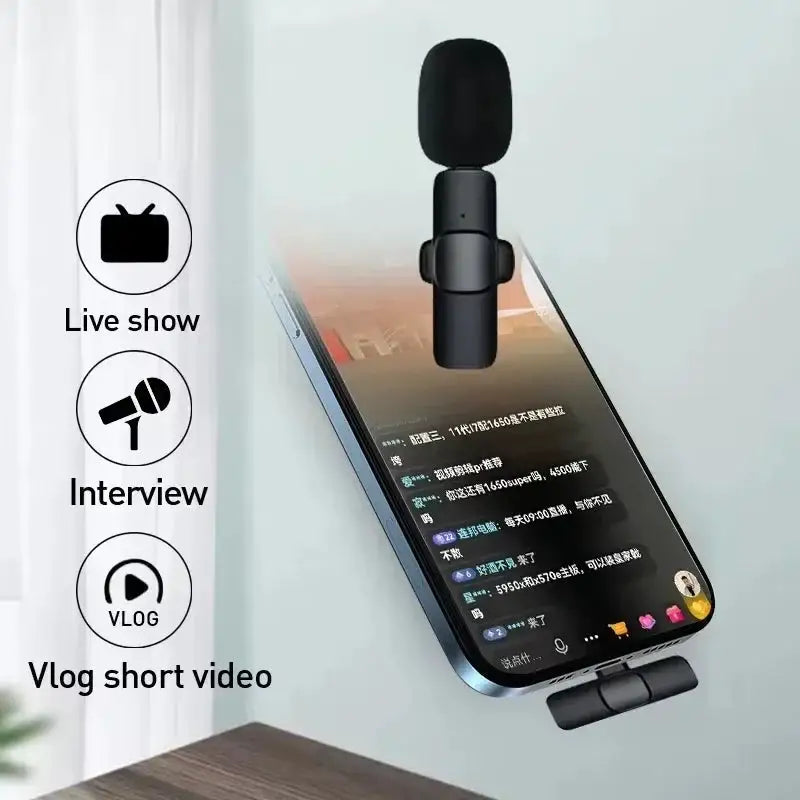 KEBIDUMEI 2.4G Wireless Lavalier Microphone Portable Audio Video Recording for iPhone Android Live Broadcast Gaming Phone