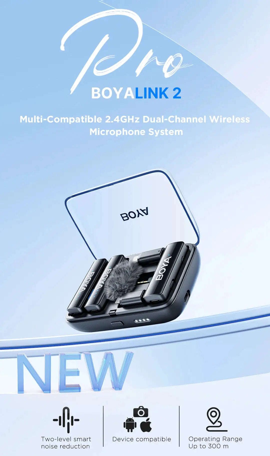 BOYA BOYALINK 2 Wireless Lavalier Lapel Microphone for iPhone Android Camera PC Youtube Live Streaming Audio Recording Interview