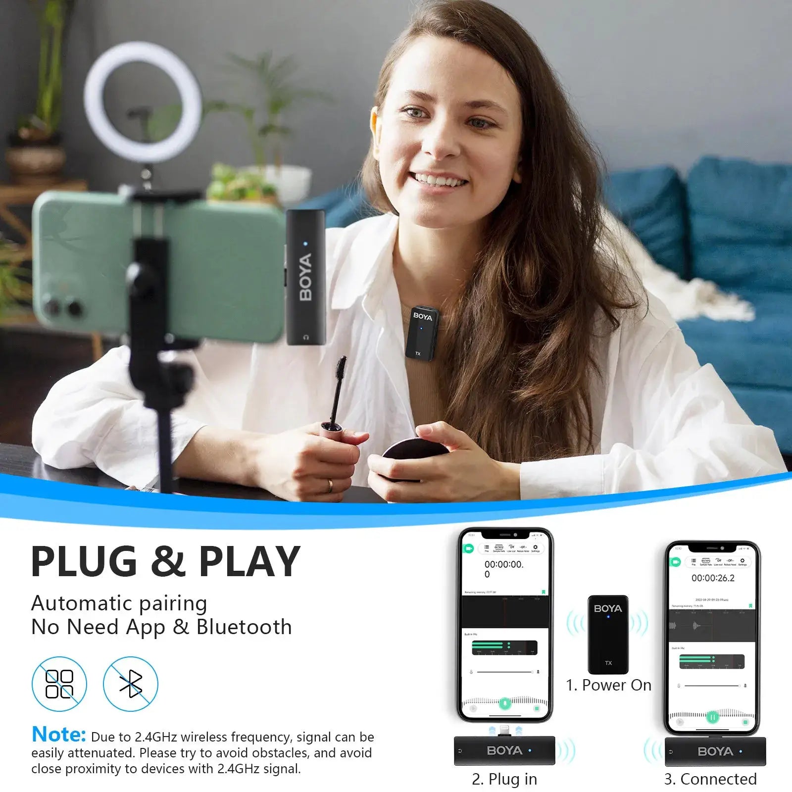 BOYA BY-WMic5 Wireless Lavalier Lapel Microphone for iphone 16/14 Android Phone Camera Recording Vlog Live Streaming YouTube