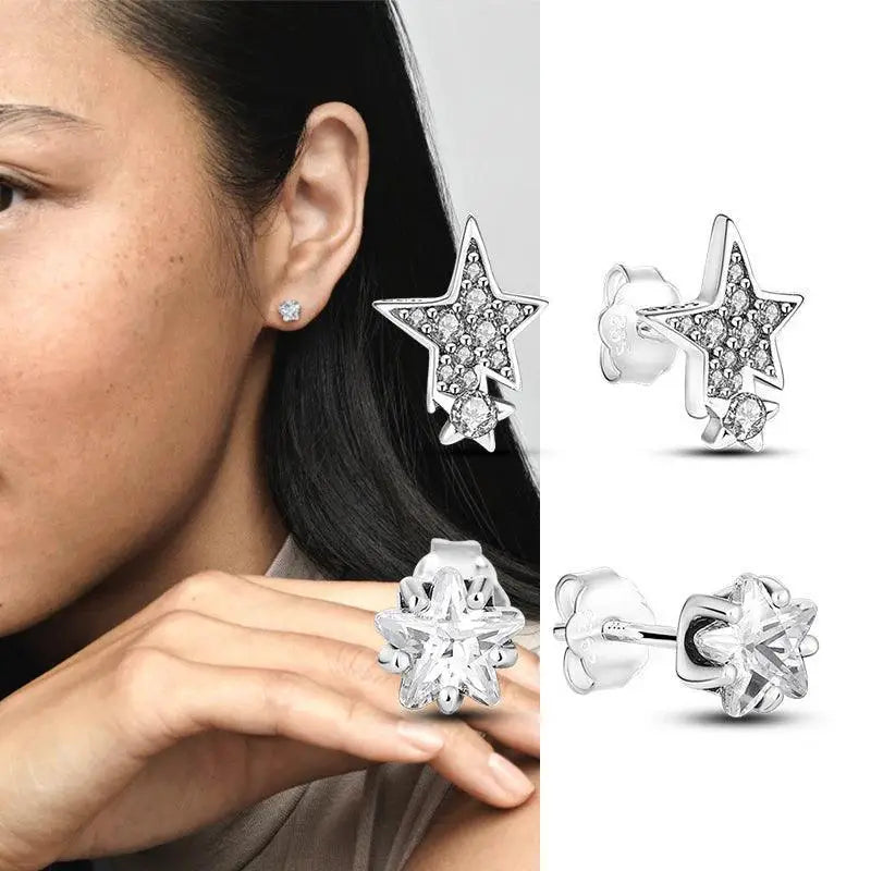 Zircon Heart Shaped Silver Earrings Elegant Gift for Women
