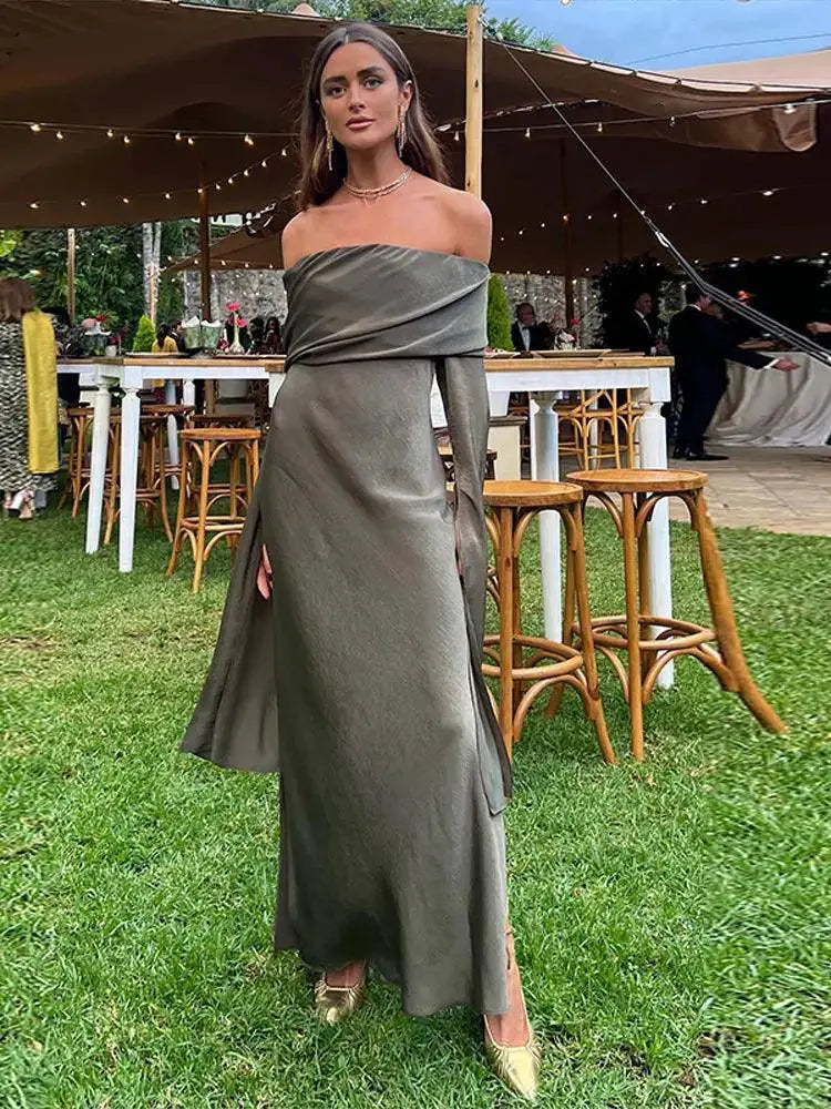 Off Shoulder Midi Dress Sophisticated Partywear For Women