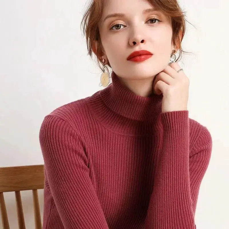 Women Turtleneck Sweater Autumn Winter Slim Pullover Jumper