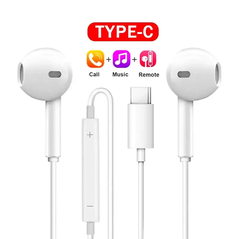 Type C Headphones Wired Earbuds For Xiaomi Redmi Poco Oneplus Google OPPO Huawei Honor Samsung Earphones Laptops Tablet Headset