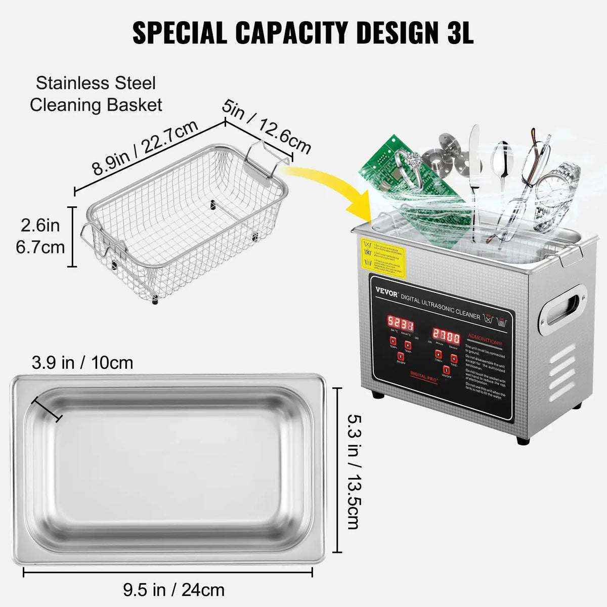 SucceBuy Ultrasonic Cleaner Stainless Steel Portable Cleaning Washing — product view 6