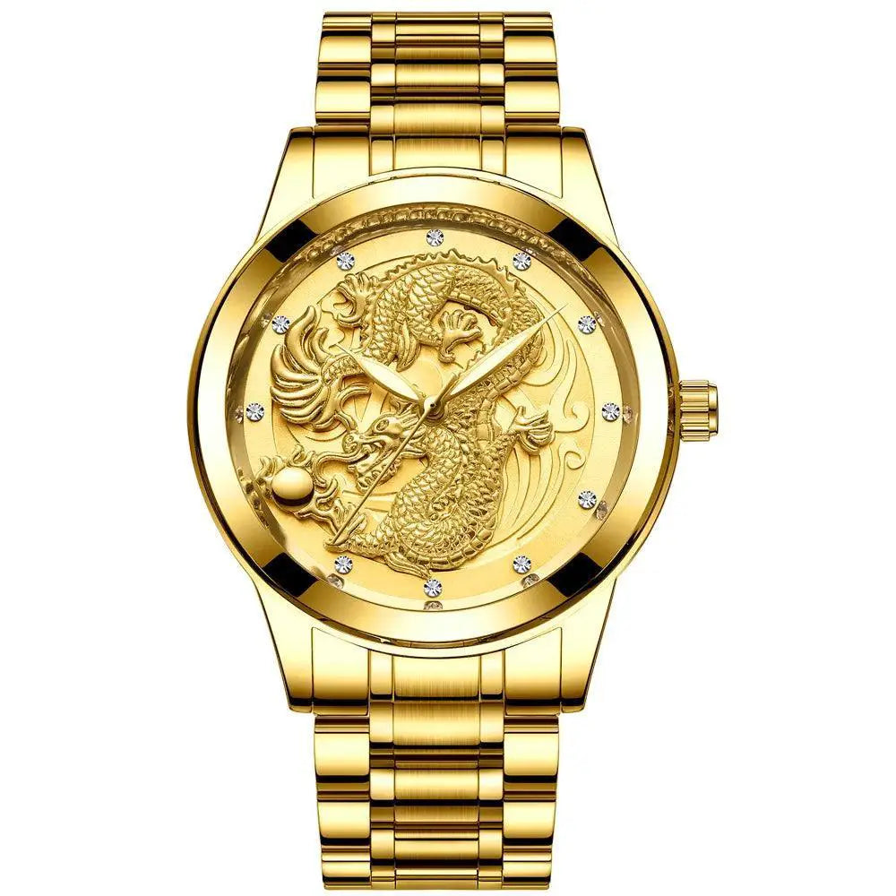 Dragon Crystal Mens Quartz Watch Waterproof Timepiece