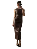 Flatter PU Leather Maxi Dress Party
