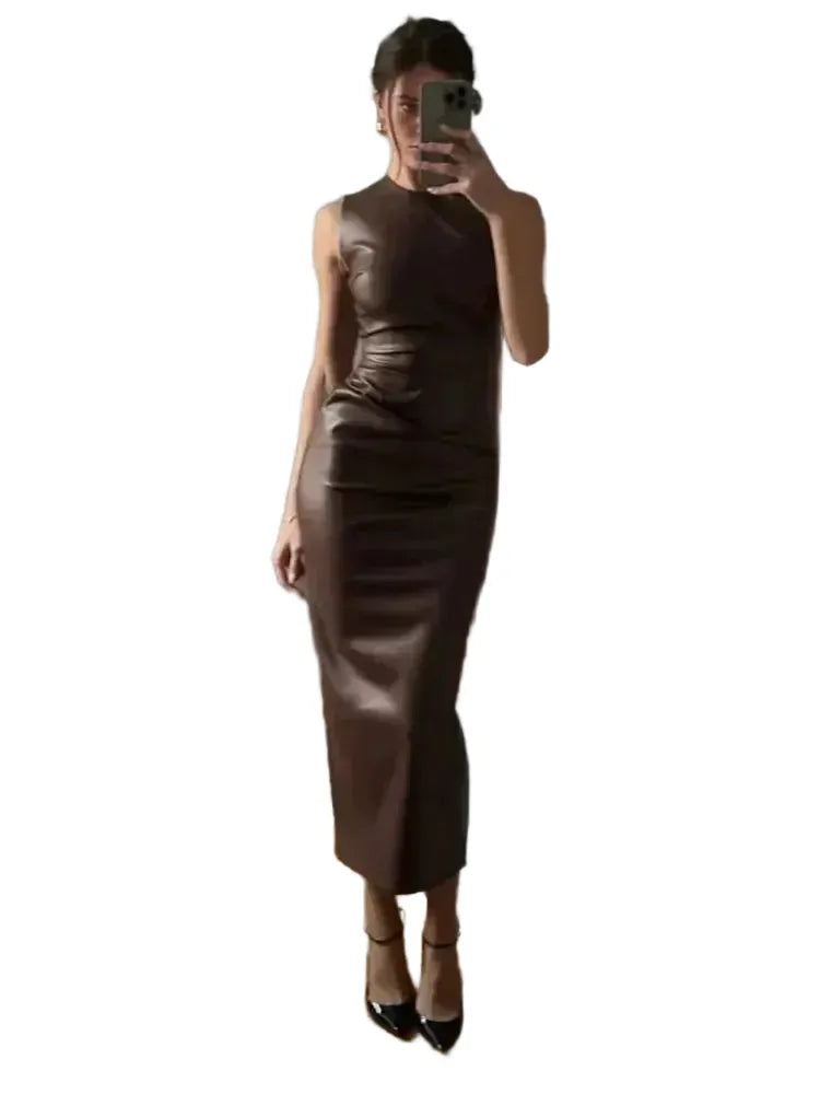 Flatter PU Leather Maxi Dress Party — product view 1