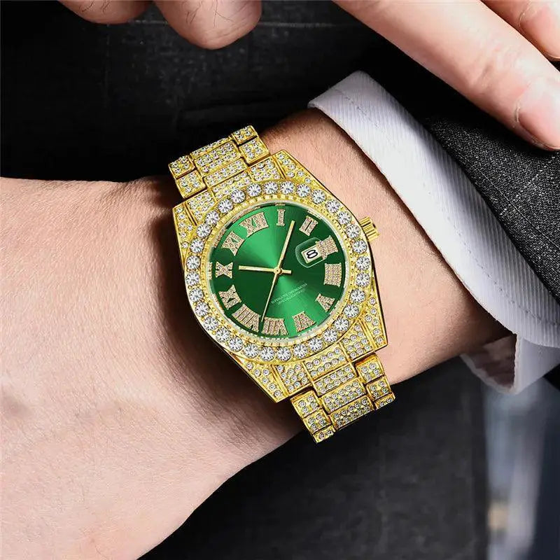 Golden Diamond Mens Quartz Watch Luxury Hip Hop Timepiece