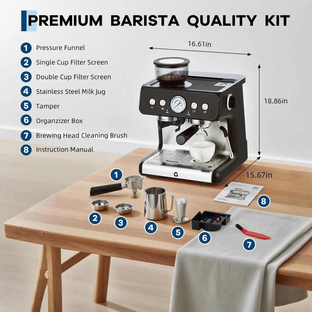 Coffee Machine with Grinder Stainless Steel Coffee Maker — product view 6