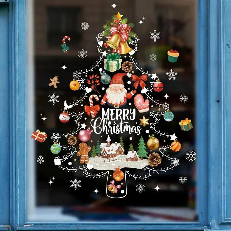 Cheerful Santa And Xmas Tree Window Decals For Holiday Decor