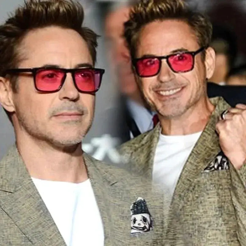 Tony Stark Rectangle Sunglasses For Men With Blue Lens