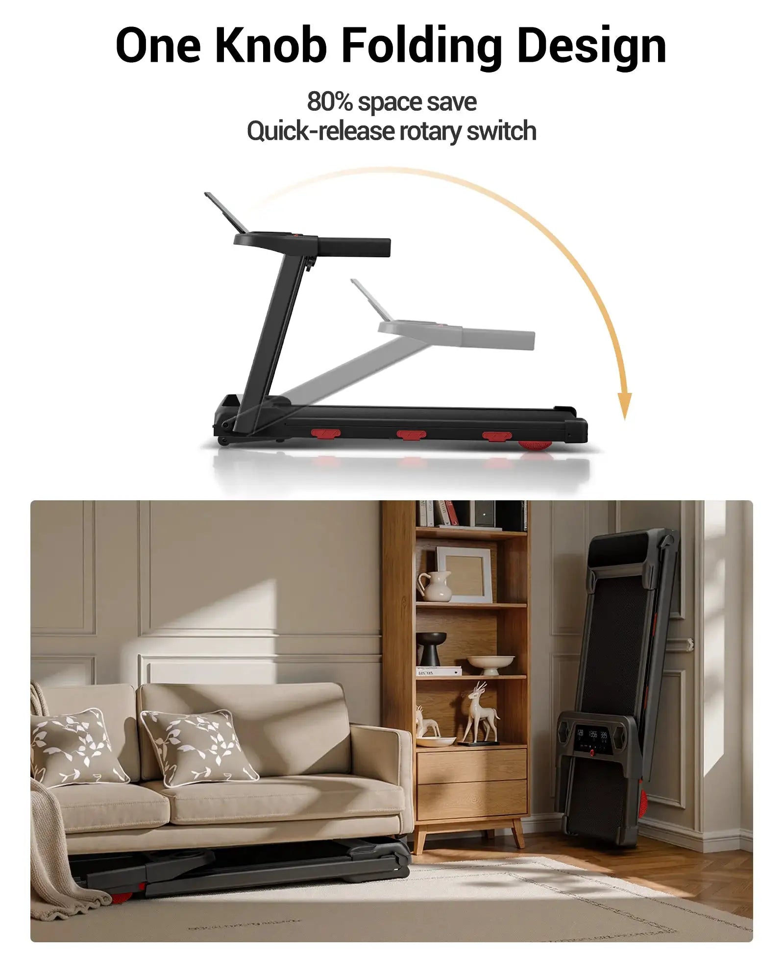 ROBORE SF60 15% Auto Incline Treadmills for Home, 10S Folds Away Portable Treadmill with Led Screen & Handle Bar Up to 300LBS Capacity, 3.0HP 7-Layer Shock-Absorbing Walking Pad Treadmill 0.6-7.5MPH