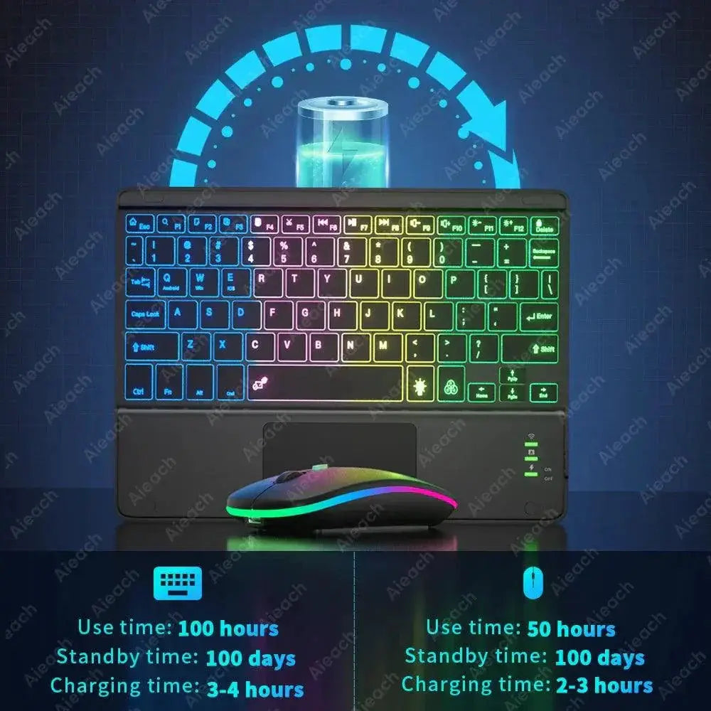 RGB Backlit Bluetooth Touchpad Keyboard for Pad 7 Colors