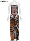Midnight Peach Striped Bodycon Dress for Night Out Glamour