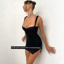 Split Spy Girl Strap Dress V Neck Lace Trim Slim Fit Slit