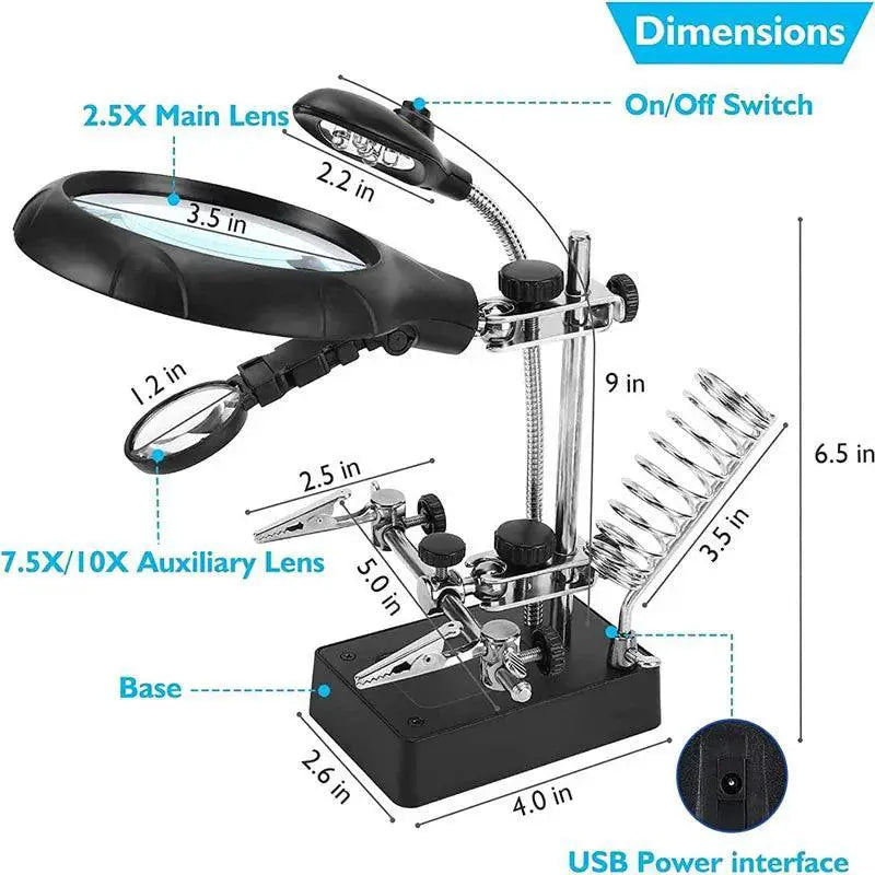 Hand Soldering Iron Stand With LED Magnifier For Repair