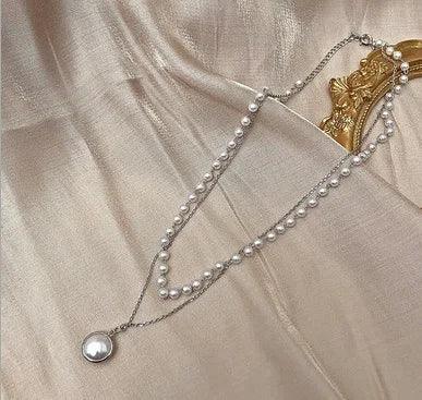 Double Layer Pearl Choker Necklace for Women Heart Pendant