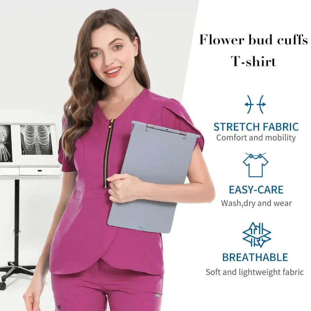 Unisex Nursing Scrub Tops Medical Uniform Blouse Comfort Fit