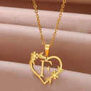 Golden Floral Heart Choker Necklace - Alphabet Jewelry