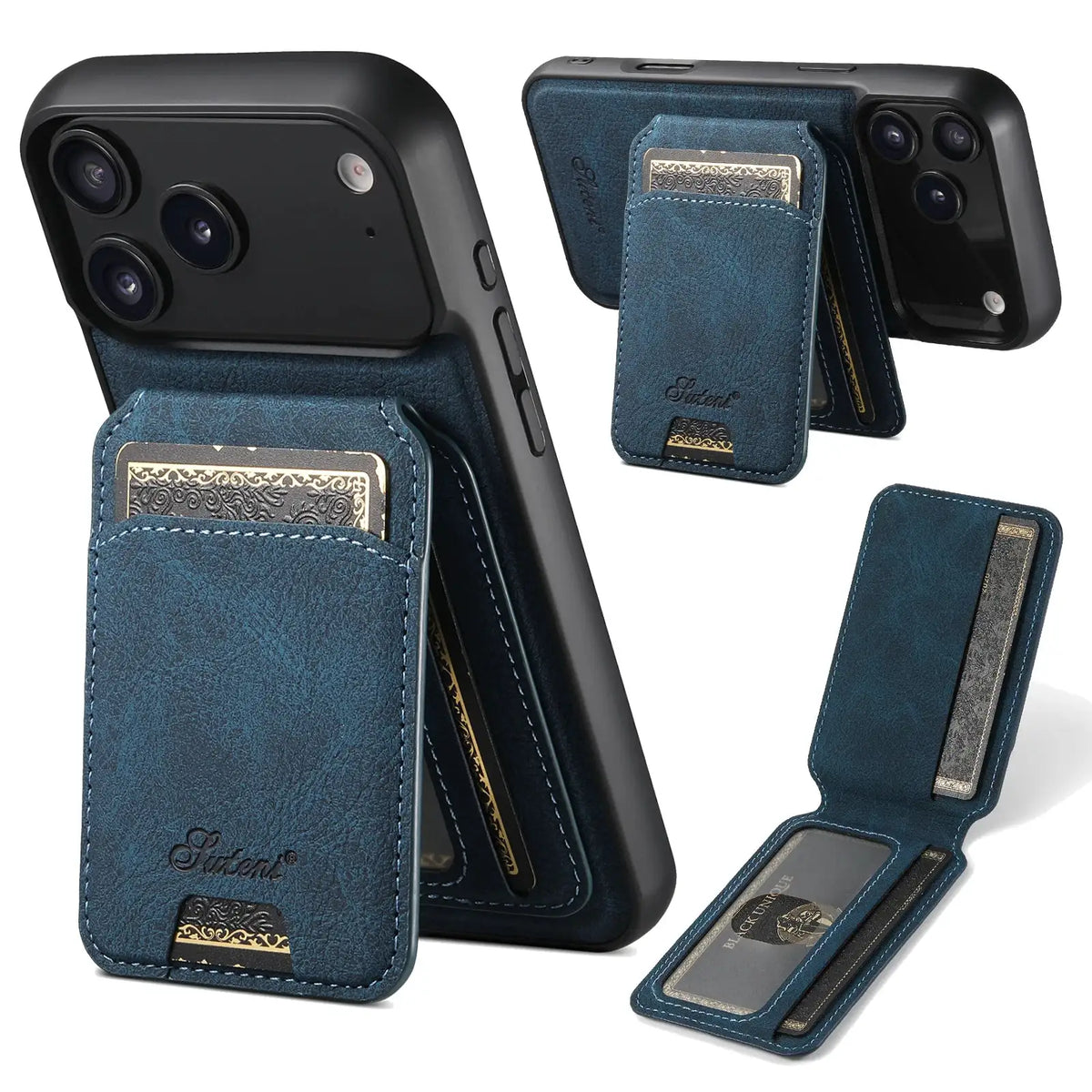 SUTENI Wireless Charging Phone Case Magnet Card Holder Stand Faux Leather For iPhone 18 Pro Max 17 Air 16 Plus 15 14 13 12