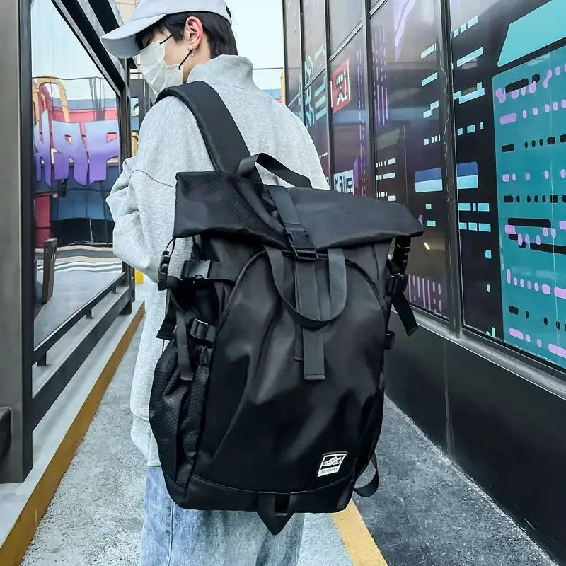 Trendy Roll Top Backpack Casual Travel Gym Sports Shoe Storage Luggage Backpack Men's Fashion School