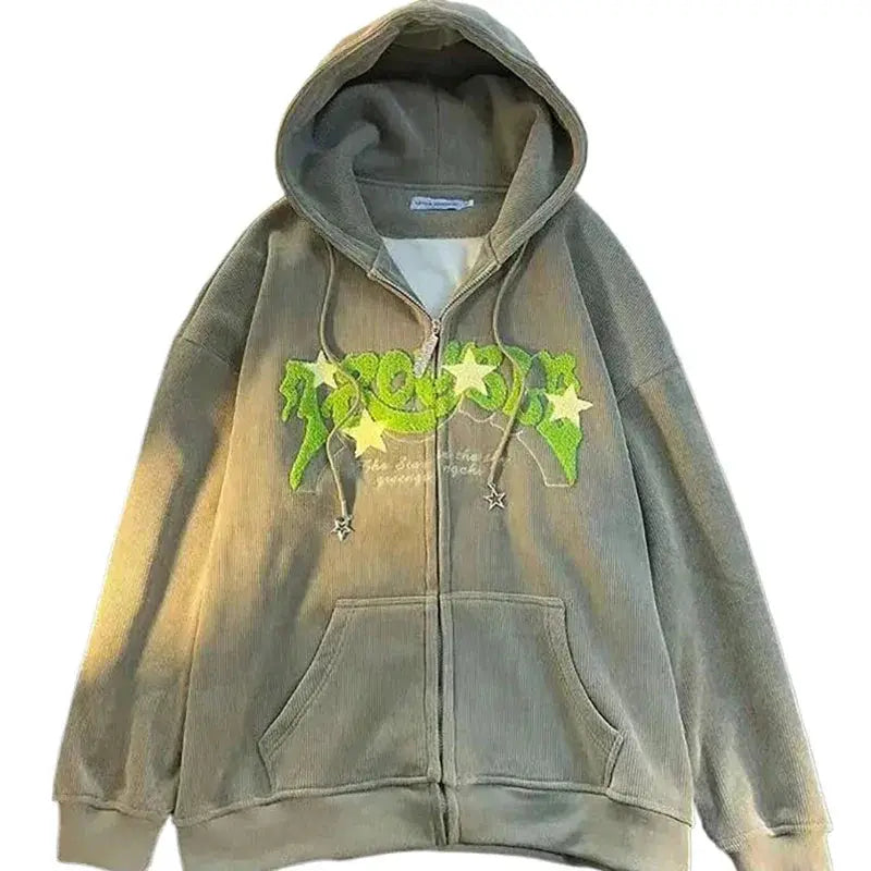 Women Retro Embroidery Zip Up Casual Jacket Coat Fashion