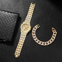 Golden Diamond Dial Men's Watch Sophisticated Quartz Timepiece
