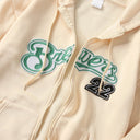 Women Letter Embroidery Oversized Hoodies Casual Jacket