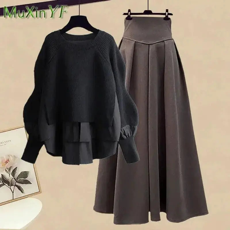 Korean Knit Sweater Dress And Skirt Set Autumn Fashion