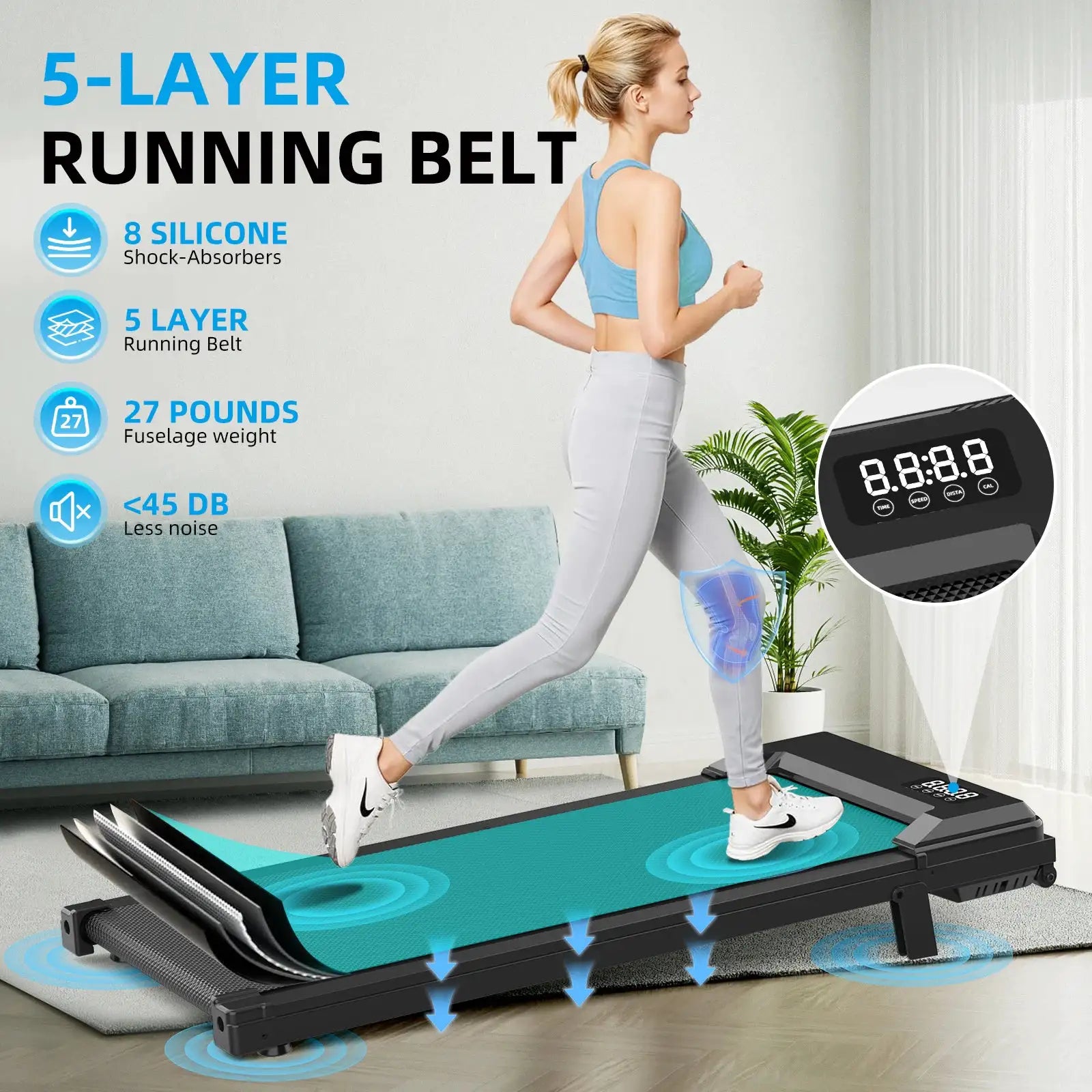 Electric Walking Pad Under Desk Foldable Treadmill LED Screen Mini Portable Home Use 0.75HP Motor APP Controlled 1-8KM/H Speed