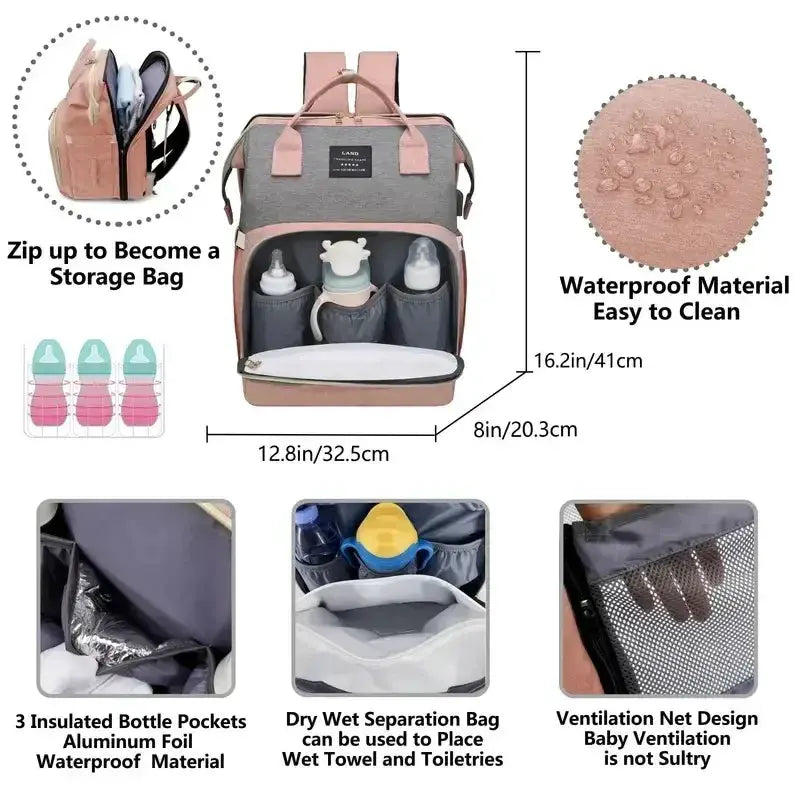 Mommy Bag Diaper Bag For Travel With Folding Crib Included