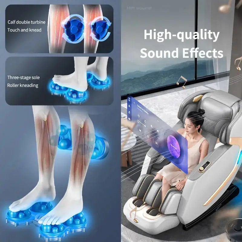 Intelligent Massage Chair Upgraded Electric Extended SL Rail Foot Calf Roller Full Body Airbag Wrapped Zero Gravity Thai Stretch