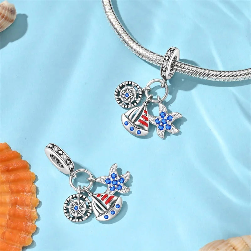 Sterling Silver Blue Ocean Ship
