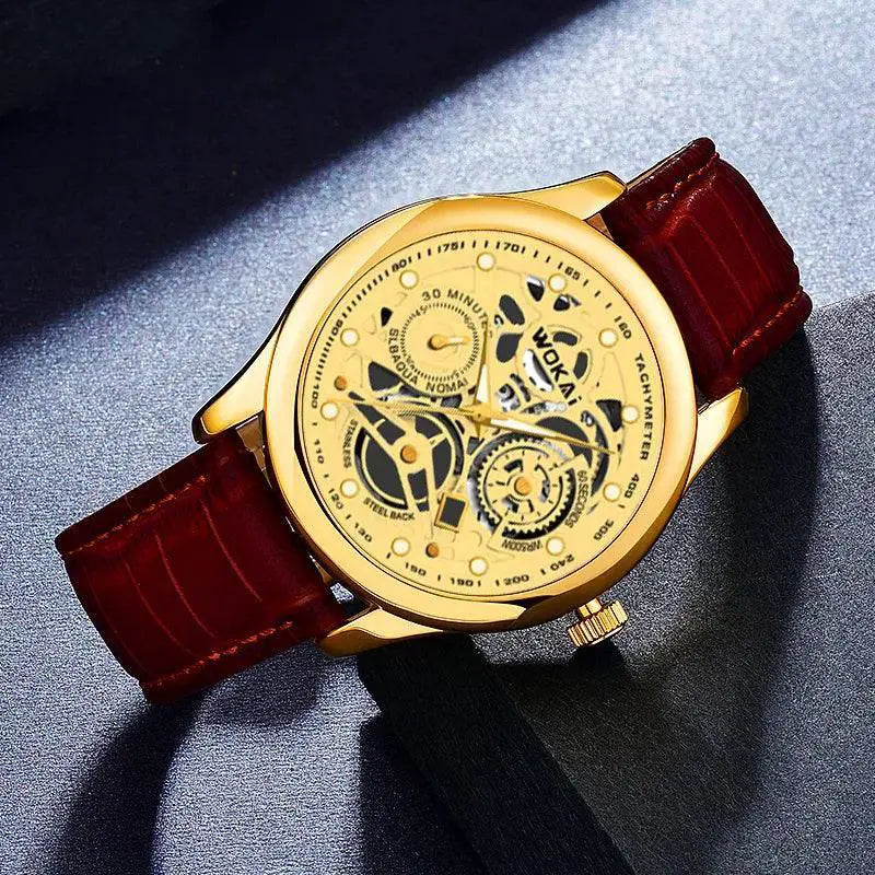 Masculine Leather Quartz Watch For Adventurous Men
