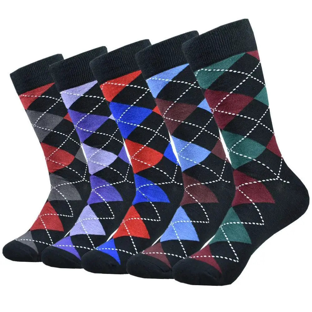 Mens Black Argyle Crew Socks 5 Pack Comfortable Everyday
