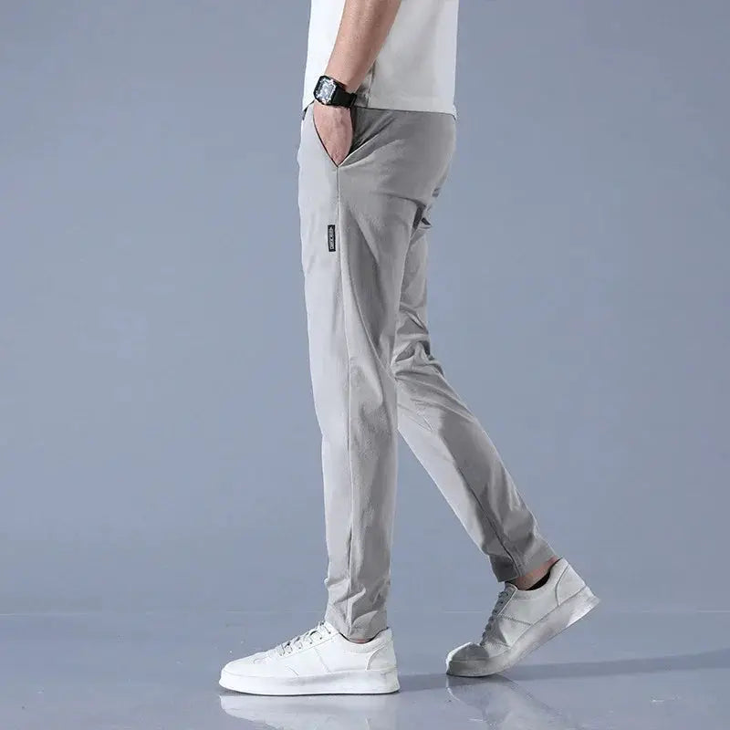 Ice Silk Mens Pants Summer New Black Gray Casual Wear