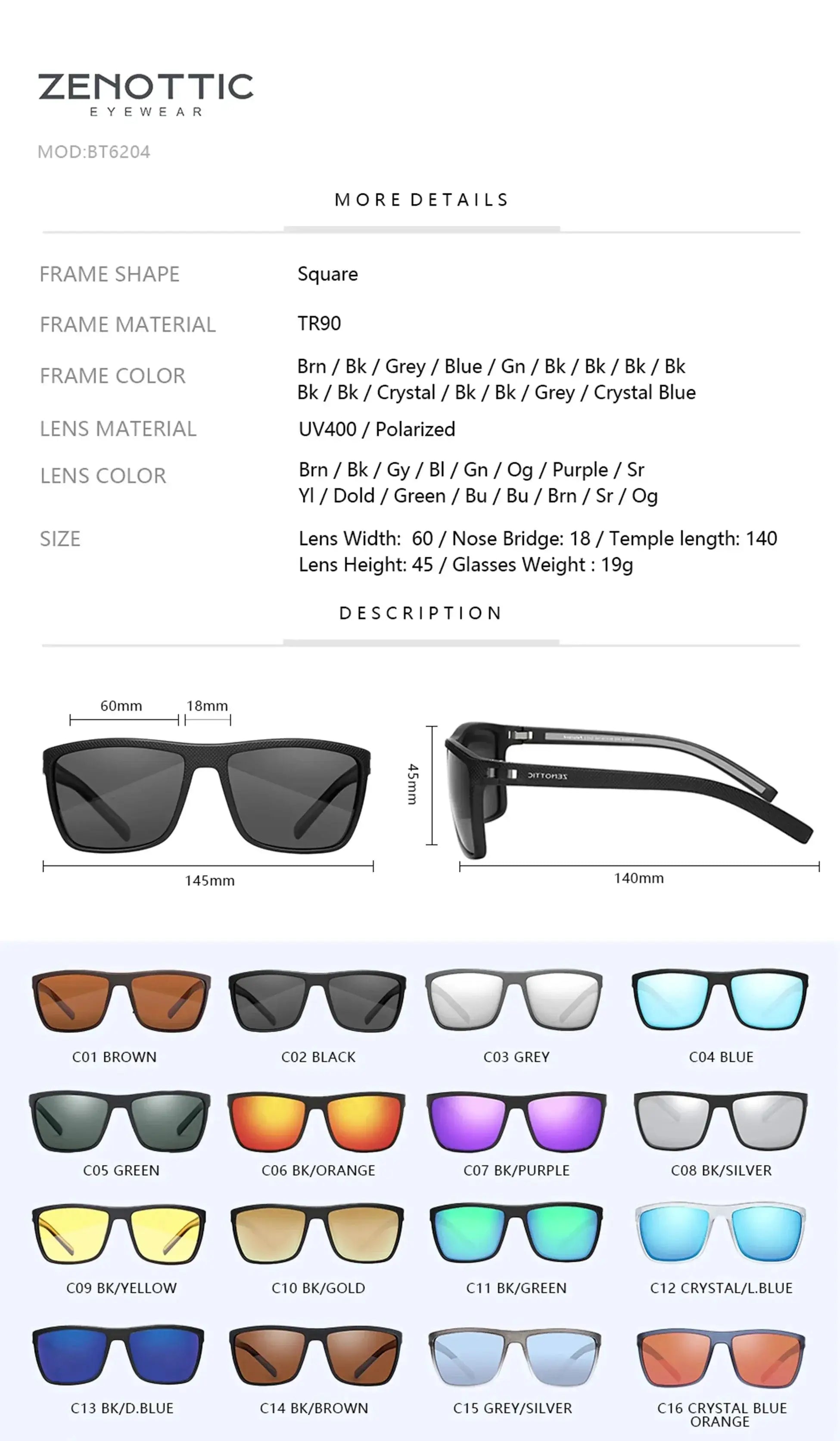 Fashion Polarized Sunglasses Unisex TR90 Frame UV Protection