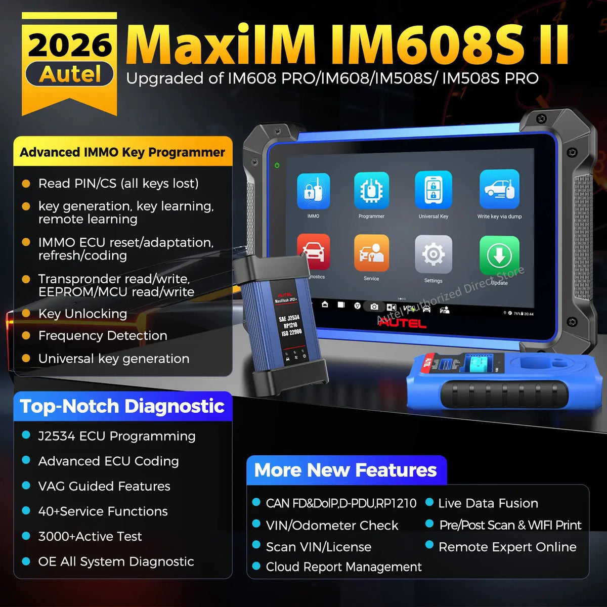 Autel MaxiIM IM608S II Key Programmer ALL-IN-ONE IMMO Key Programming Tool XP400PRO J2534 ECU Coding CANFD DoIP Diagnose Scanner