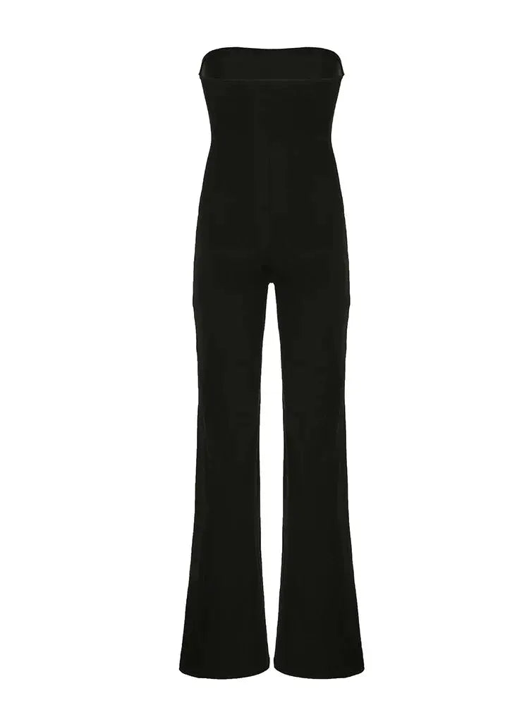 Sweetown Black Strapless Elegant Long Jumpsuits For Women - OurLum.com