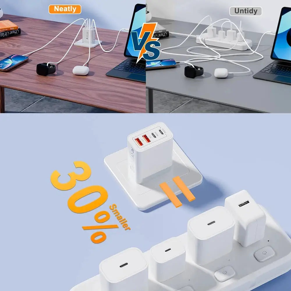 EU/UK/US/AU Plug Multi-Port USB-C/USB-A Wall Charger with Type C Cable, 40W Dual PD Fast Charging Block Mobile Phone Adapter