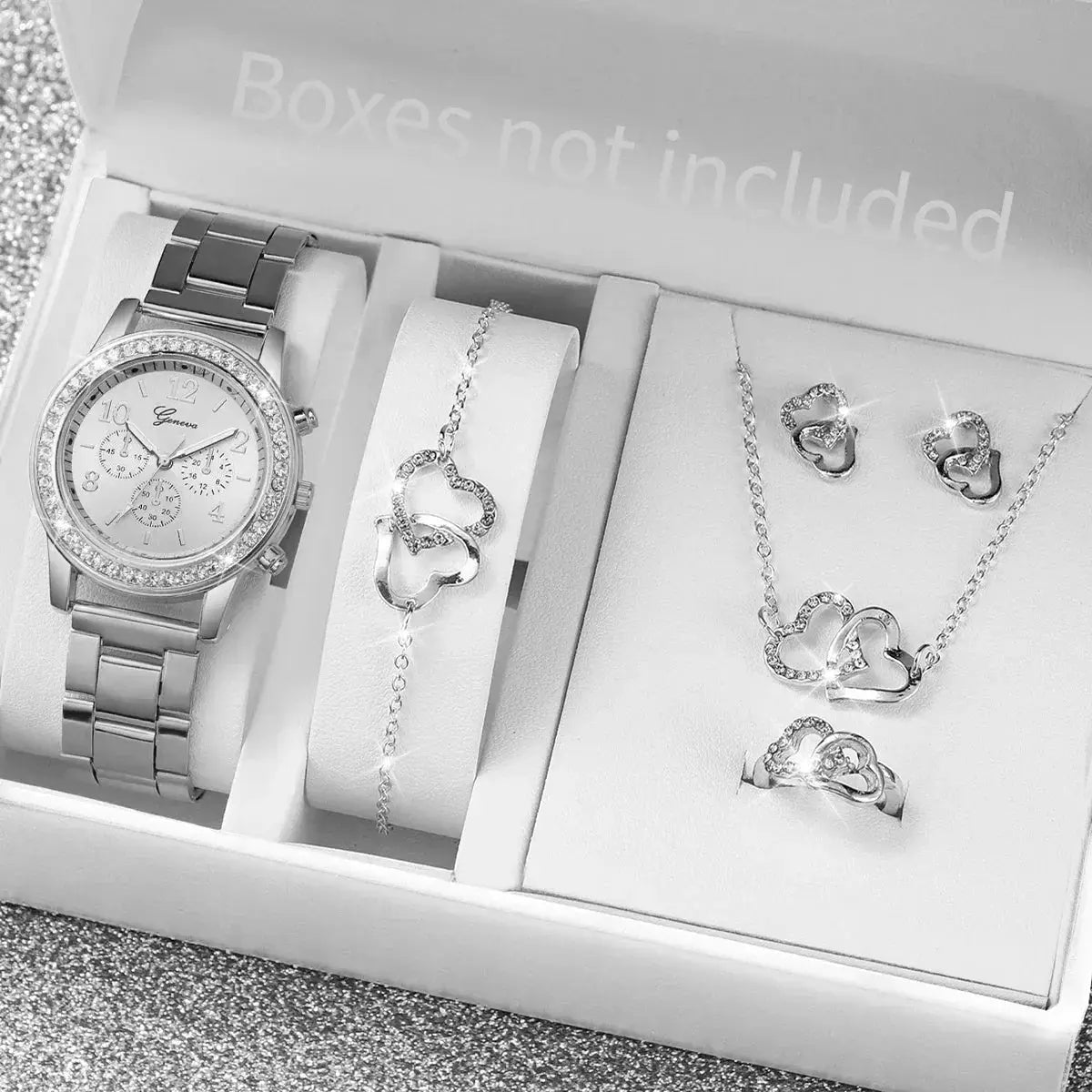Six Piece Set Ladies Watch Fashion Rhinestone Jewelry Set