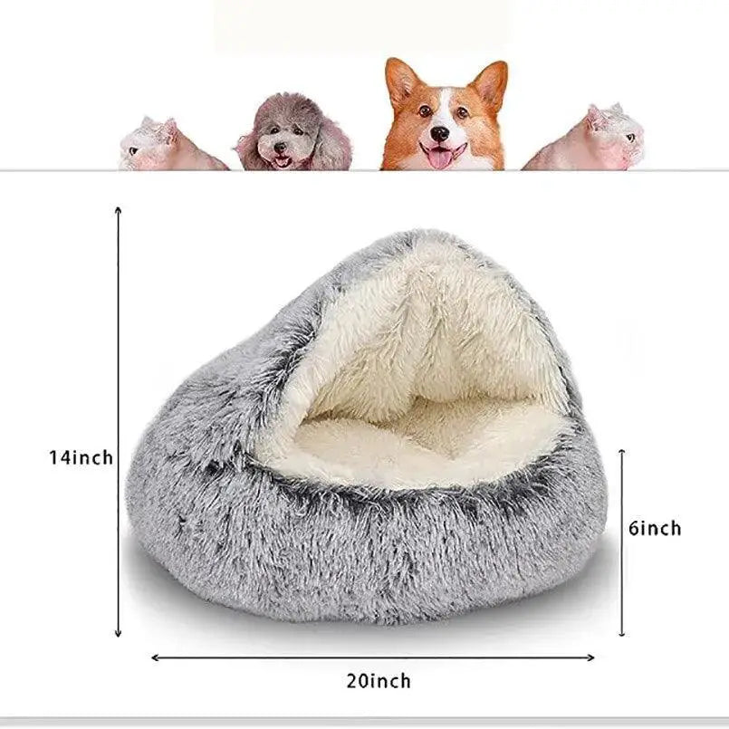 Round Plush Pet Bed With Cover 2-In-1 Nest For Small Dogs