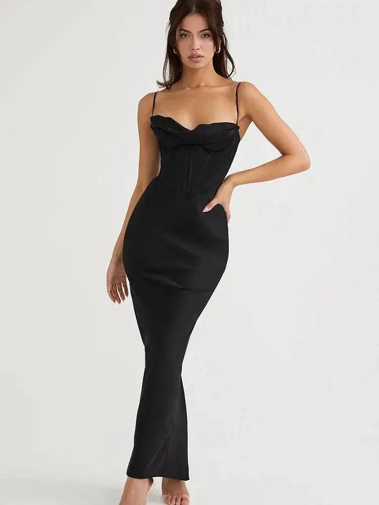 Elegant Pink Satin Maxi Bodycon Dress for Chic Events
