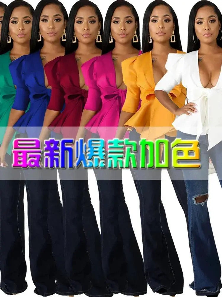 Chic Bowtie Peplum Blouse For Elegant Clubwear Party